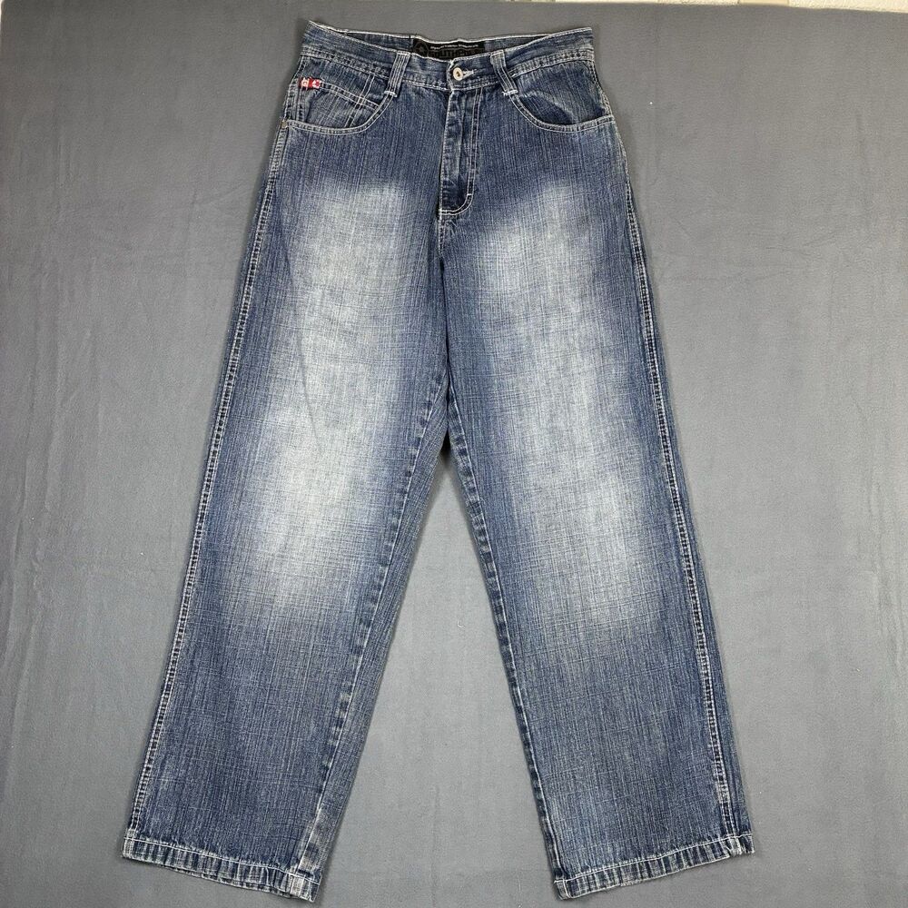 Vintage SouthPole Jeans Mens 30x30 Black Red Tab Baggy Wide Denim Pants Blue